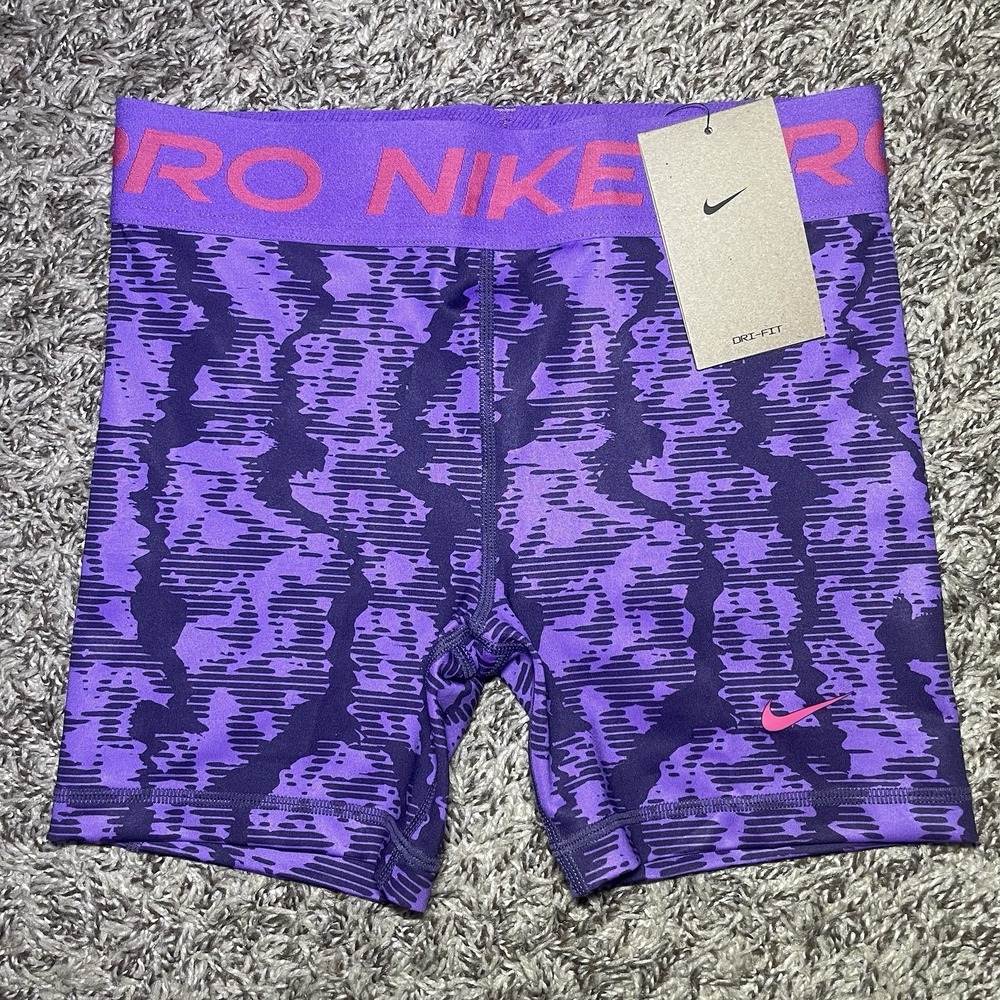 Nike Pro Purple Compression Shorts Girls Size XL Dri-Fit Multiprint Tights NEW